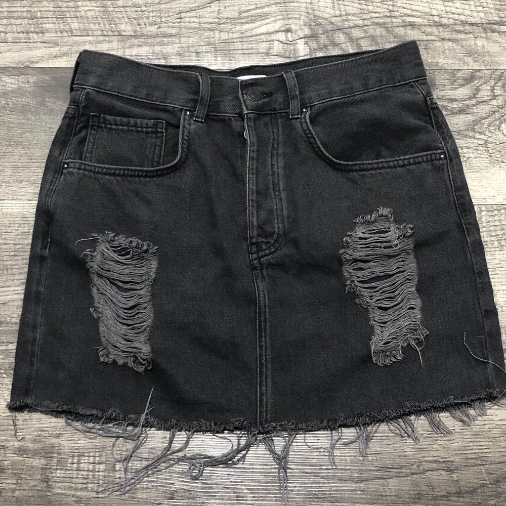 FOREVER 21 Black Denim Mini Skirt Women’s Size Large Waist 30” Jean Skirt A8